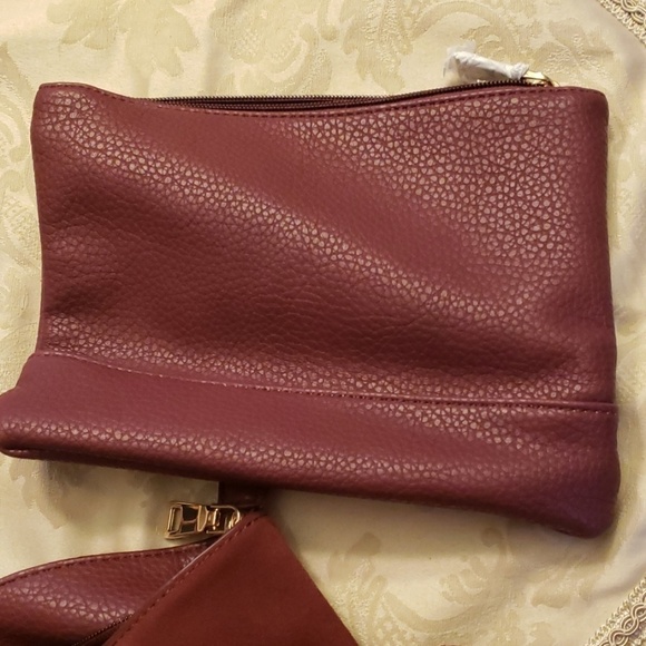 Mode Luxe Tote Purse & Make Up Bag Merlot Suede and Faux Leather NWOT - Picture 8 of 8